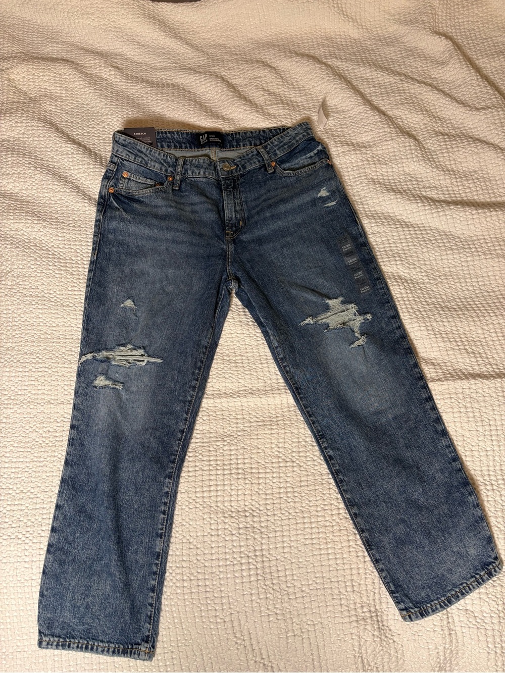 GAP Women's Boyfriend Jeans - Distressed Dark Blue Denim Size 10 regular
